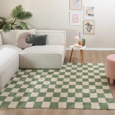 Produktbild von Retro Teppich - Gambit Grün Weiß - 120x170cm - Retro - Wohnzimmer, Kinderzimmer, Schlafzimmer -  FRAAI | Home & Living