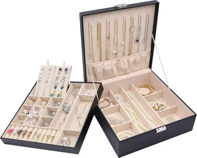 Produktbild von Famanu Schmuckbox Organizer für Ketten, Ohrringe, Armbänder, Ringe - Schwarz