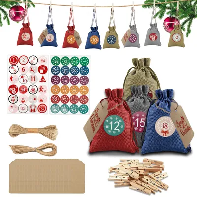 Image de Sacs de calendrier de l'Avent réutilisables, 24 sacs en jute à remplir pour les enfants
