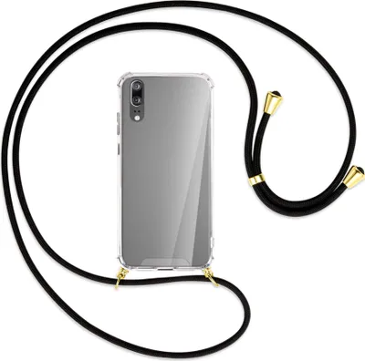 Produktbild von Handykette Backcover-Schutzhülle mit Band (Metall goldfarben) für Huawei P20 - schwarz