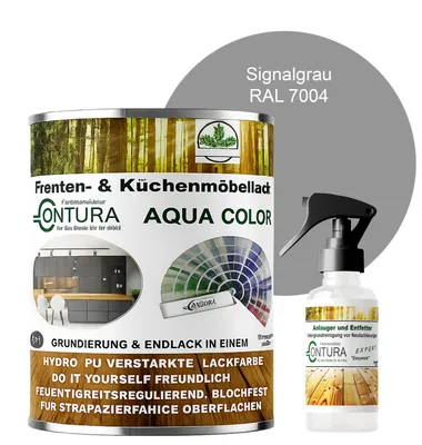 Produktbild von 750ml. + Anlauger - Contura Küchenmöbellack RAL Möbellack SEIDENMATT SET Möbelfarbe Holzlack Buntlack Küchenlack - RAL 7004 Signalgrau