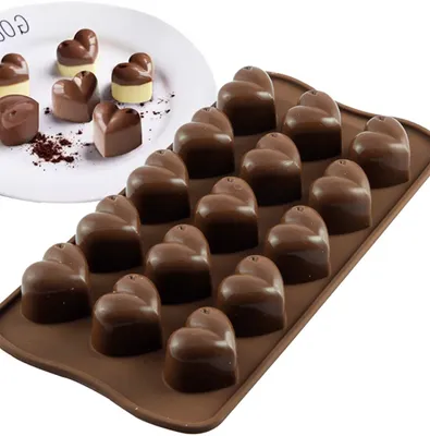 Image de Moules en silicone en forme de cœur – Forme de cœur – Moules pour confiseries – Forme de cœur – Moules à chocolat – Moules pour bonbons – Moule de cuisson en silicone – Couleur : marron – Quantité : 1 pièce – CHPN