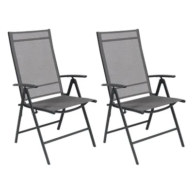 2 Stück Garten Klappstuhl Metall - Textilen Anthrazit 7 Pos.