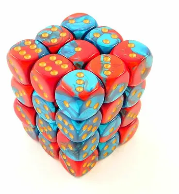 Produktbild von Chessex Gemini Rot-Teal/Gold D6 12mm Würfelset (36 Stück)