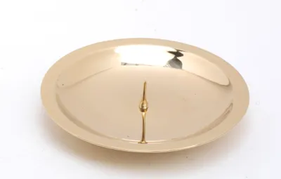 Produktbild von Osterkerzen Kerzenteller mit Dorn, Dekoteller Messing poliert gold für Kerzen Ø 10 cm