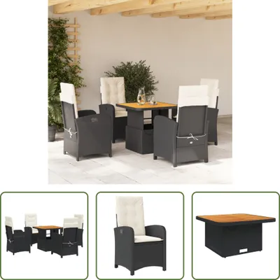 Produktbild von The Living Store 5-tlg. Garten-Essgruppe mit Kissen Schwarz Poly Rattan