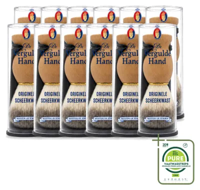 Productafbeelding van 12 x Scheerkwast "De Vergulde Hand" met houder - Grote verpakking - 12 stuks