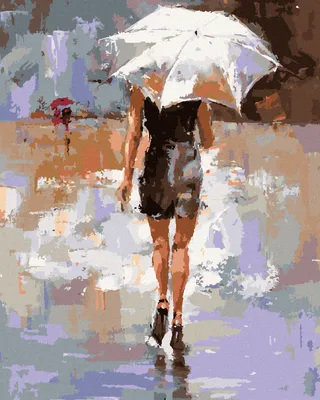 Image de Zuty - Peinture par numéros - FILLE AVEC UN PARAPLUIE BLANC, 40 x 50 cm, sans cadre et sans toile tendue