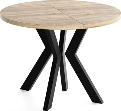 Produktbild von Runder Esstisch Ausziehbar 100-300 cm XXL Groß – Verlängerbar, für 5-14 Personen mit Schwarzen Holzbeinen – Tisch für Wohnzimmer & Esszimmer in Eiche Sonoma Hellbraun