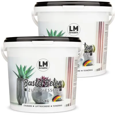 Produktbild von LM-Kreativ Bastel-Beton 2 x 5 kg – Gieß- & Modelliermasse zum Basteln, faserverstärkt, feinkörnig, staubarm, wetterfest & frostfest, Germany