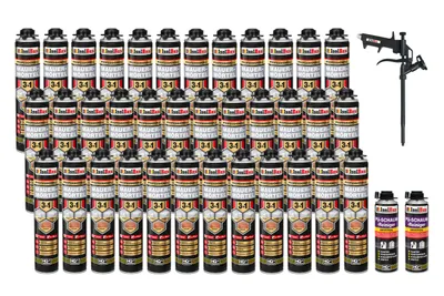 Produktbild von Isolbau Mauermörtel Pistolenschaum SET - Teflon Schaumpistole, 2 x PolyurethanReiniger Montageschaum Klebeschaum PolyurethanMörtel 36 x 750ml