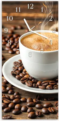 Produktbild von Wanduhr aus Glas mit Motiv Kaffee Geniessen- 30 x 60 cm - inkl. Aufhängesystem