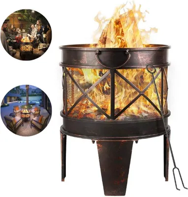 Image de Brasero - Pour terrasse - Foyer extérieur - Barbecue - Stable et robuste - Style romain antique - 45 cm x 58 cm