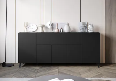 Obrázek produktu pro MINIO go for it, komoda LOKET 180 cm – stylová komoda s vysokými nohami, prostorná, praktická, barva grafitová černá