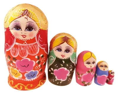 Zdjęcie produktu dla Zestaw 5 rosyjskich matrioszek w różnych kolorach