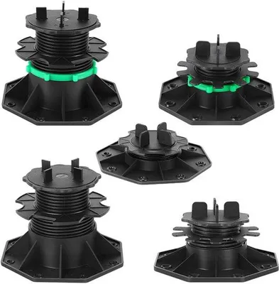 Imagen del producto de Soportes ajustables para terrazas, para baldosas y losas – Altura ajustable de 72 a 140 mm – Fabricados en polipropileno duradero – Aptos para uso en exteriores – Paquete de 10 unidades