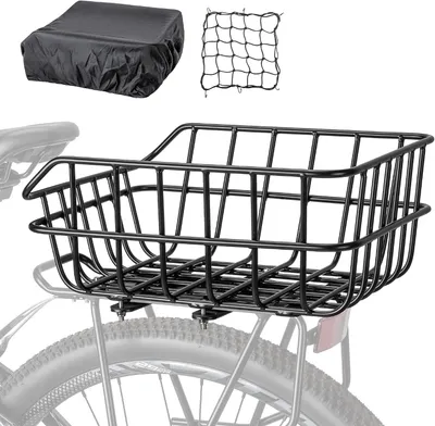 Productafbeelding van Fietsmand achter groot - Met net en hoes - Staal - Zwart