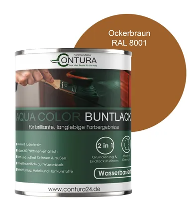 Produktbild von Contura 750ml. Buntlack Lackfarbe Lack Außen Innen Holz Metall Farbe Holzlack Möbellack - Seidenmatt - 8001 Ockerbraun