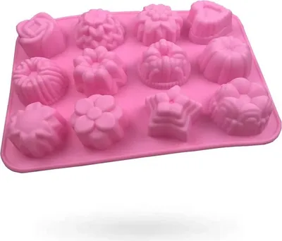 Produktbild von Silikon-Backform Für Kuchen, Schokolade, Gelee, Pudding, Dessertformen, 12 Löcher mit Blume, Herzform