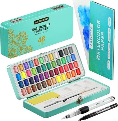 Produktbild von Wasserfarbset - 48 Farben - mit Metall- und Fluoreszenzfarben - tragbar