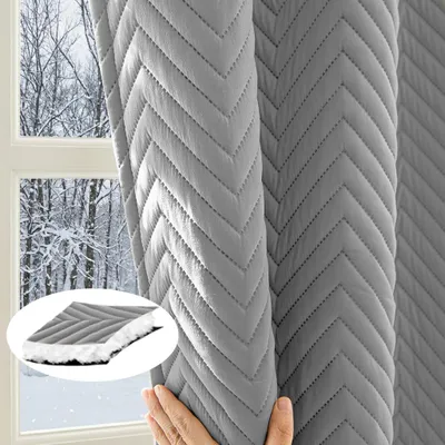 Produktbild von Thermovorhang Verdunkelung Vorhang Dick Thermo Gesteppt Kälteschutz Vorhänge Raumteiler Gardinen, 1 Stück, Grau, B140xH175cm