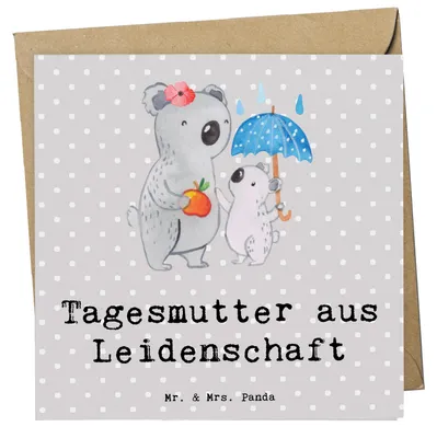 Produktbild von Mr. & Mrs. Panda Grußkarte Tagesmutter Leidenschaft - Grau Pastell - Geschenk, doppelkarte, Klappkarte, Glückwunschkarte, anlasskarte, faltkarte