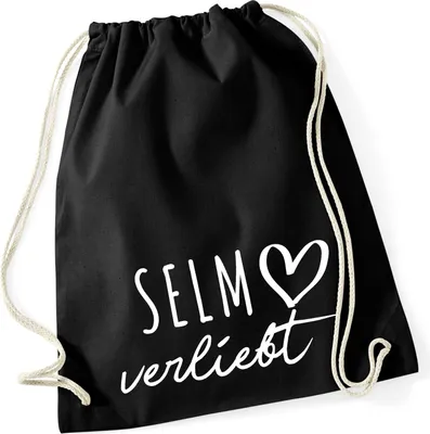Produktbild von Huuraa Turnbeutel Selm verliebt 12 Liter Black Baumwolle Rucksack Geschenkidee