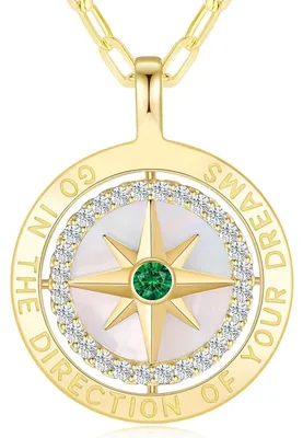 Immagine prodotto di Collana da donna, bussola, argento sterling 925, placcata in oro 14 carati, zircone bianco, lunghezza 45+5 cm, ideale come regalo