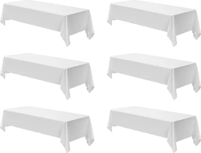 Produktbild von SucceBuy 6 x Tischdecke 1524 x 2591 mm, wiederverwendbarer Schutz für Tische, maschinenwaschbares Tischtuch aus Polyestergewebe für Feiern, Hochzeiten, Bankette und formelle Anlässe, Weiß