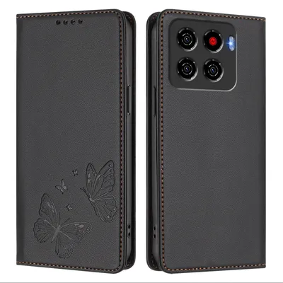 Image de Étui en cuir pour ZTE Blade A56 Pro, motif papillon, étui portefeuille à rabat avec support, noir