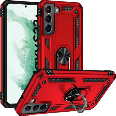 Image de Étui pour Samsung Galaxy S23+ étui de protection militaire double couche avec support d'anneau et support rouge