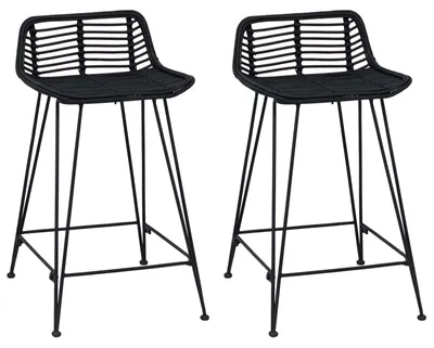 Produktbild von vidaXL Barhocker 2 pcs Schwarz 44 x 45 x 76 cm Rattan und Stahl
