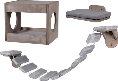 Produktbild von dobar 3-teiliges Katzenmöbel-Set mit Katzenhöhle, Katzenleiter und Liegefläche zum Anbringen an der Wand