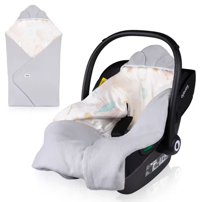 Obrázok produktu pre Lionelo detské deky Cestovná deka na zavinutie do autosedačky, prenosnej postieľky, kočíka, celoročná, 90x90 cm, zapínanie na suchý zips, 100% bavlna, sivá