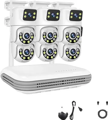 Produktbild von Drahtloses CCTV-System, Kanal-NVR, Dual-Linsen-Kameras, Nachtsicht, 8CH NVR und 6 Kameras, Keine