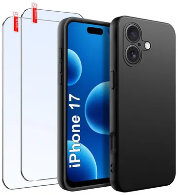 Immagine prodotto di KIT iPhone 17 | Silicone nero opaco Slim + 2 CONFEZIONI DI VETRI
