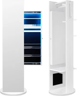 Produktbild von 360° Drehbarer Schmuckschrank mit Spiegel & LED-Leuchten Freistehender Spiegelschrank