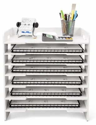 Produktbild von Holz- Dokumenten- und Bücherregal mit Bücherbrett – Mehrschichtiger Schreibtisch Organizer – Stabiles Dossier- und Bücherregal – Raumbeschaffernd