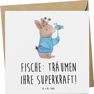 Produktbild von Mr. & Mrs. Panda Glückwunschkarte Fische Kraft - Weiß - Geschenk, Kreativ, Geschenke Sternzeichen, Geburtstage, sensibel, anlasskarte, Verbindung, Astrologie, doppelkarte