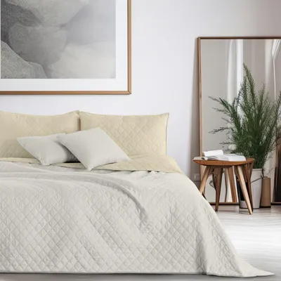 Produktbild von Tagesdecke Bettüberwurf Steppung pflegeleicht 170 x 270 cm - Weiß-beige