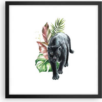 Produktbild von Gerahmtes Poster - Schwarzer Rahmen - Schwarz Panther Blätter - 40x40 cm - Wand Bild - Wanddeko - Wandbilder - Kunstposter - Wandposter - Bilderrahmen - Bilder - Kunstdruck - P2BAC40x40-4813