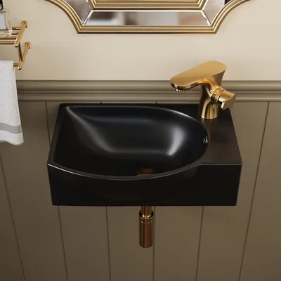 Produktbild von DeerValley Waschbecken klein Weiß – Mini Wandwaschbecken aus Keramik mit größerem Innenraum, Becken links & Armaturloch rechts, ideal für Gäste-WC