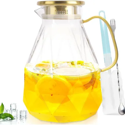 Productafbeelding van Glazen kan met deksel, 3 liter, transparant, diamantvorm. Ideaal voor het n van ijs in de koelkast, vaatwasmachinebestendig