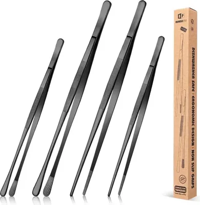 Zdjęcie produktu dla Zestaw pęset ze stali nierdzewnej czarny 4szt. 12'' 10'' do gotowania naprawy BBQ
