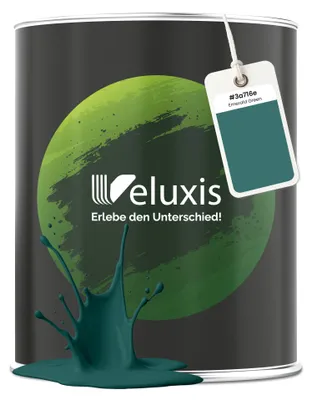 Produktbild von Wandfarbe Grün Salbeigrün Dunkelgrün Matt Innenfarbe – Deckkraft Klasse 1, VOC-frei, Ohne Grundierung, Tropfarm – 2,5L – Veluxis (Emerald Green)