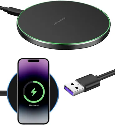 Immagine prodotto di Caricabatterie wireless - Base di ricarica rapida - Ricarica rapida per telefono - Tecnologia Qi - 35 Watt - Nero