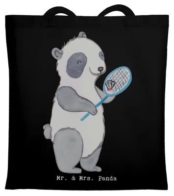 Produktbild von Mr. & Mrs. Panda Einkaufstüte Panda Badminton  - Schwarz - Geschenk, Tasche, Laptoptasche, Tote Bag, spielen, Einkaufstasche, Baumwollbeutel, Uni