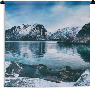 Produktbild von MuchoWow® Wandteppich Wandbehang Wasser - Berge - Natur 150x150 cm Tapisserie Dekoration Wandtuch - Wohnaccessoires - Modernes