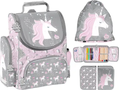 Produktbild von Schulranzen Set 3 teilig Tornister Mädchen Einhorn Unicorn Rosa Grau