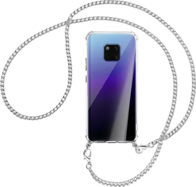 Produktbild von Handykette Backcover-Schutzhülle mit Band (Metall silberfarben) für Huawei Mate 20 Pro - silberfarbene Kette